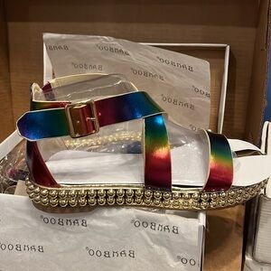 Size 7.5 bamboo rainbow sandals.  Never been worn.